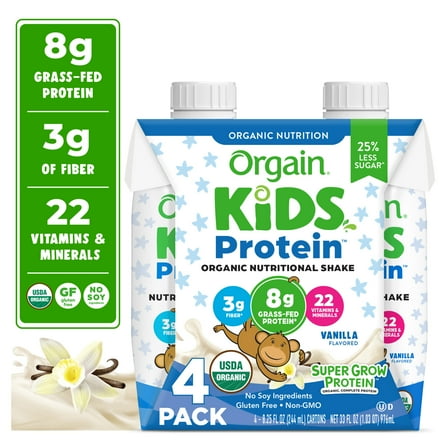 Orgain Organic Kids 8g Protein Nutritional Shake Drink, Vanilla, 4ct