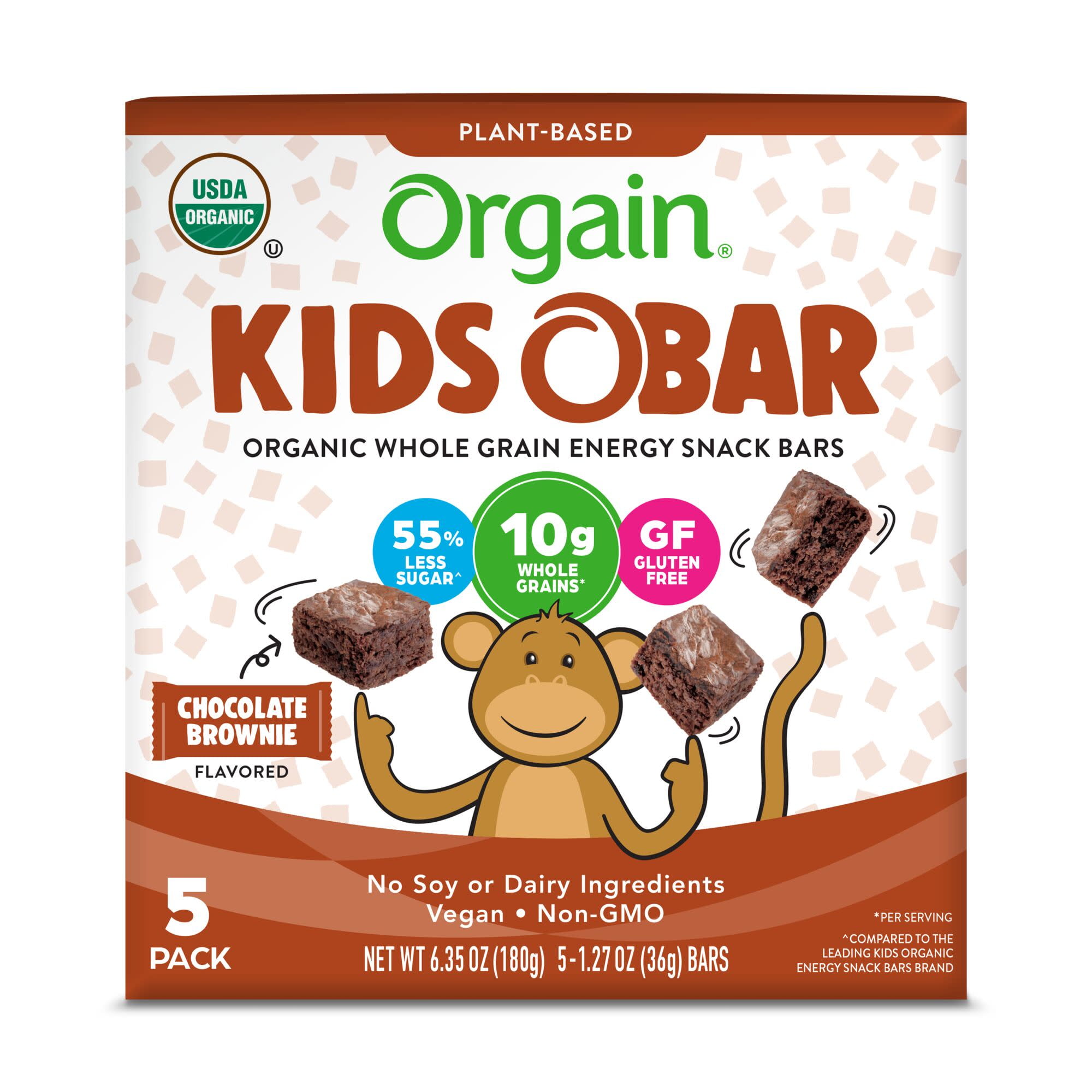 Orgain Organic Kids Energy Bar, Chocolate Brownie- 4g Protein, 7g Dietary Fiber, Dairy Free, 5 Count