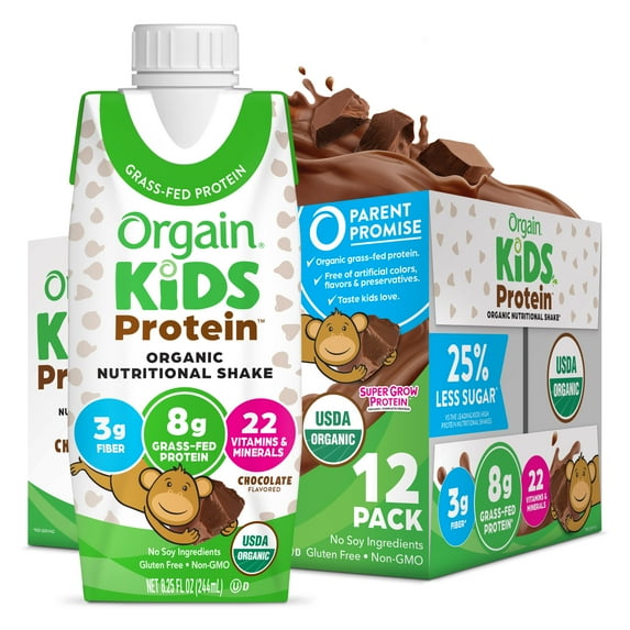 Orgain Organic Kids Nutritional Shake, 22 Vitamins & Minerals, Chocolate, 12ct