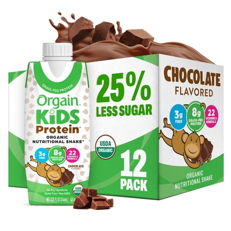 Orgain Organic Kids Nutritional Dairy Protein Shakes, Chocolate, 8.25 Fl Oz, Pack of 12