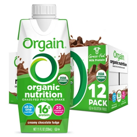 Orgain Organic Nutrition Shake, Grass Fed Protein, Creamy Chocolate Fudge 11oz, 12ct