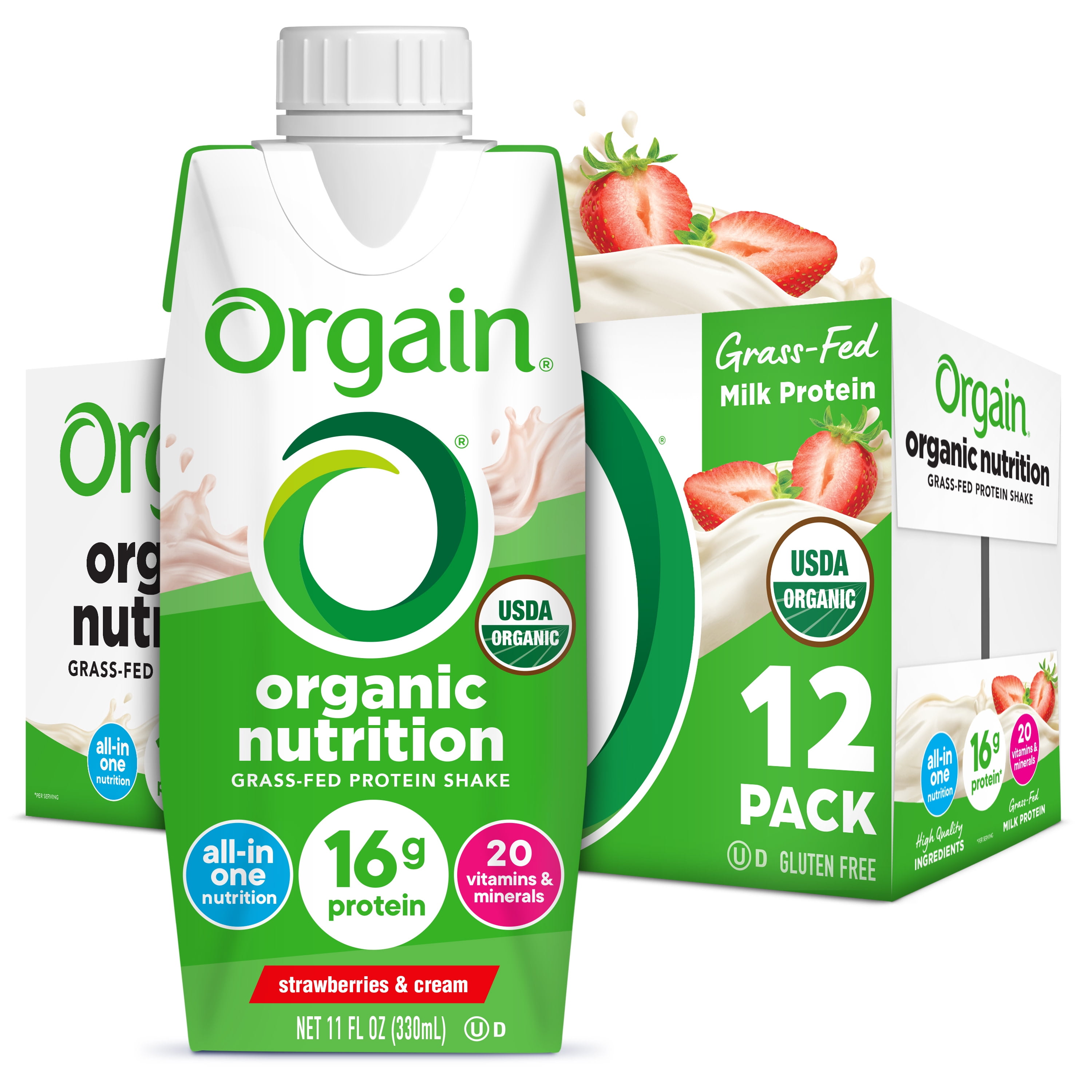 Orgain Organic Nutrition Shake, Grass Fed Protein, Strawberries & Cream