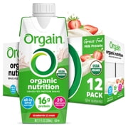 Orgain Organic Nutrition Shake, Grass Fed Protein, Strawberries & Cream 11oz, 12ct