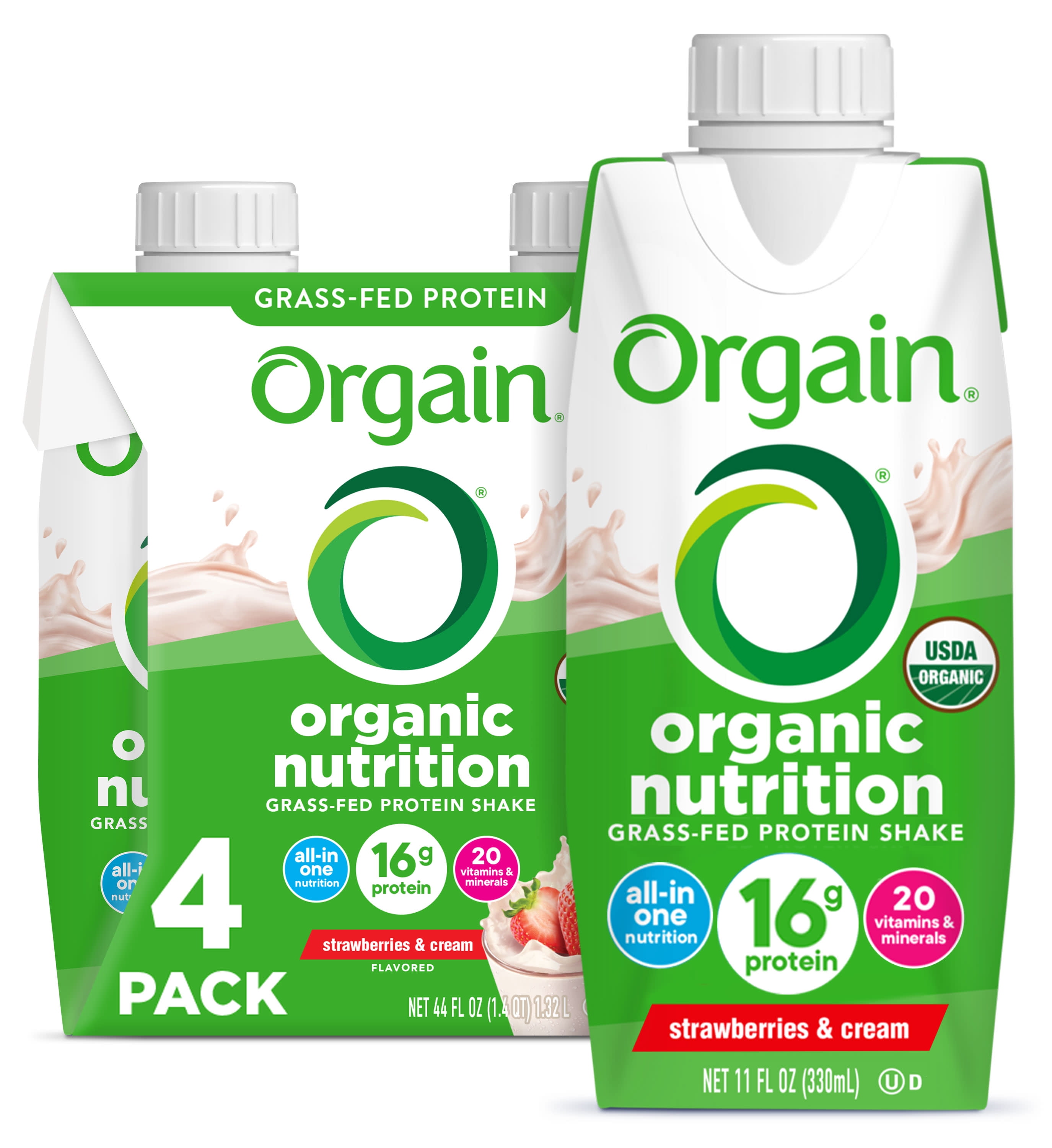 Orgain Organic Nutrition Shake, Grass Fed Protein, Strawberries & Cream