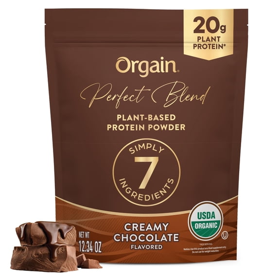 Orgain Organic Vegan Perfect Blend Protein Powder, 20g Clean Plant Protein, <1g Sugar, Creamy Chocolate , 12.34oz