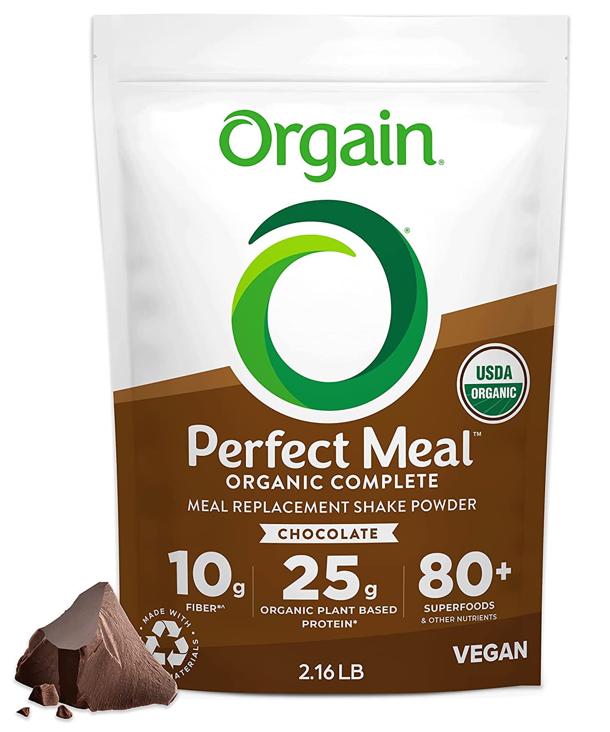 Orgain Organic Perfect Meal Replacement Protein Powder, Chocolate 25g Plant Based Protein, 80