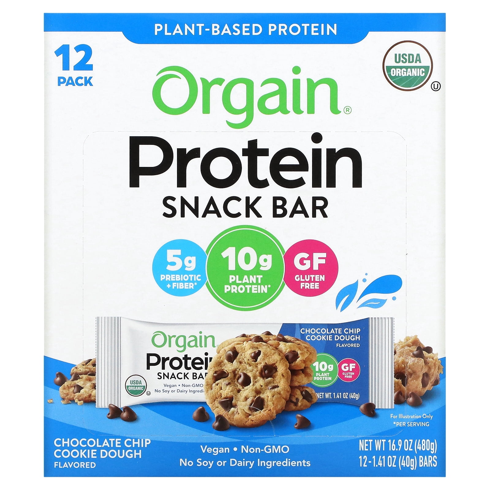 Orgain, Organic PlantBased Protein Bar, Chocolate Chip Cookie Dough