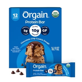 Orgain Organic Vegan Protein Snack Bars, Chocolate Chip Cookie Dough, 1.41oz (Pack of 12)