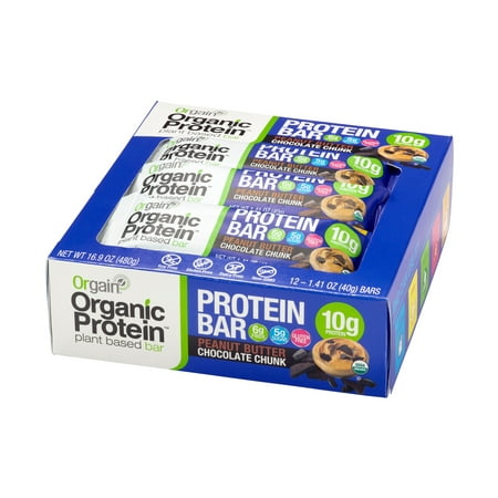Orgain Organic Plant Based Protein Snack Bars, Peanut Butter Chocolate Chunk, 16.9oz, 12ct