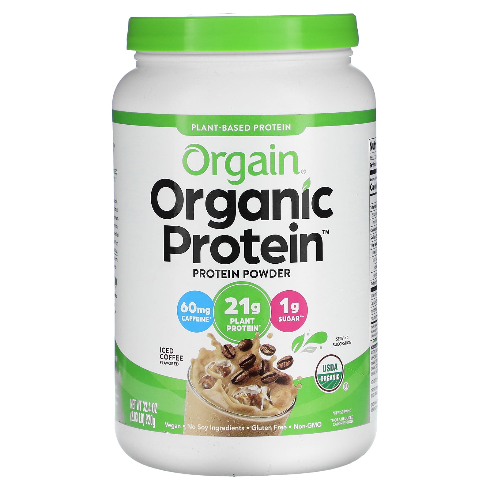 Orgain Organic Protein Powder, PlantBased, Iced Coffee, 2.03 lbs (920 g)