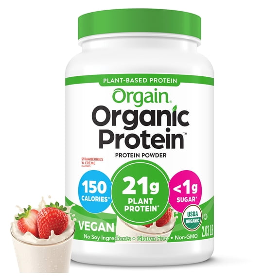 Orgain Organic Vegan 21g Protein Powder, Plant Based, Strawberries n Cream 2.02lb
