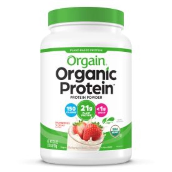 Orgain Organic Vegan 21g Protein Powder, Plant Based, Strawberries n Cream 2.02lb
