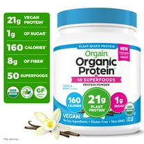 Orgain Organic Vegan 21g Protein   50 Superfoods Powder, Plant Based Shake Drink, Vanilla Bean 1.12lb