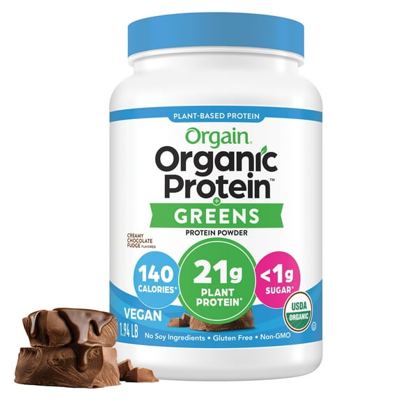 Orgain Organic Vegan 21g Protein & Greens Powder, Plant Based, Non-GMO, Chocolate 1.94lb