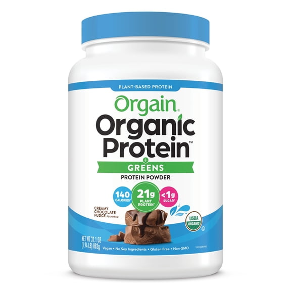 Orgain Organic Protein + Greens Powder - Plant Based Creamy Chocolate Fudge