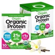 Orgain Organic Vegan 21g Protein Powder Packets, Plant Based Shake Drink, Travel Size, Vanilla, 10ct