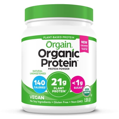 Orgain Organic Vegan 21g Protein Powder, Plant Based, Natural Unsweetened 1.59 lb