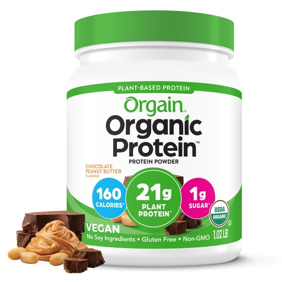 Orgain Organic Vegan 21g Protein Powder, Plant Based Shake Drink, Chocolate Peanut Butter 1.02lb