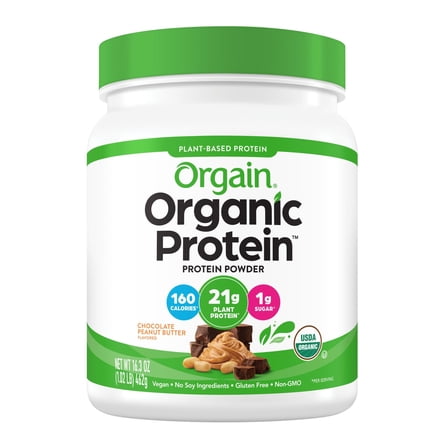 Orgain Organic Vegan 21g Protein Powder, Plant Based Shake Drink, Chocolate Peanut Butter 1.02lb