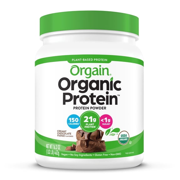 Orgain Organic Vegan 21g Protein Powder, Plant Based Shake Drink, Creamy Chocolate Fudge 1.02lb