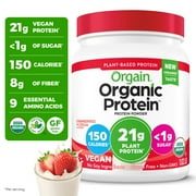 Orgain Organic Vegan 21g Protein Powder, Plant Based Shake Drink, Strawberries n Cream 1.02lb