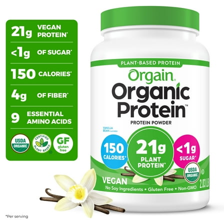 Orgain Organic Vegan 21g Protein Powder, Plant Based Shake Drink, Vanilla Bean 2.03lb