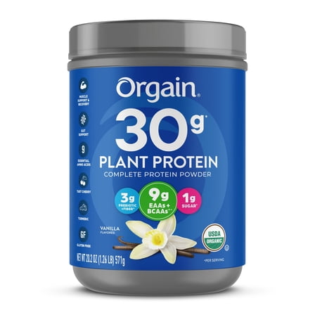 Orgain Organic Vegan 30g High Protein Powder, Plant Based Shake Drink, Prebiotic Fiber, Vanilla, 1.26lb