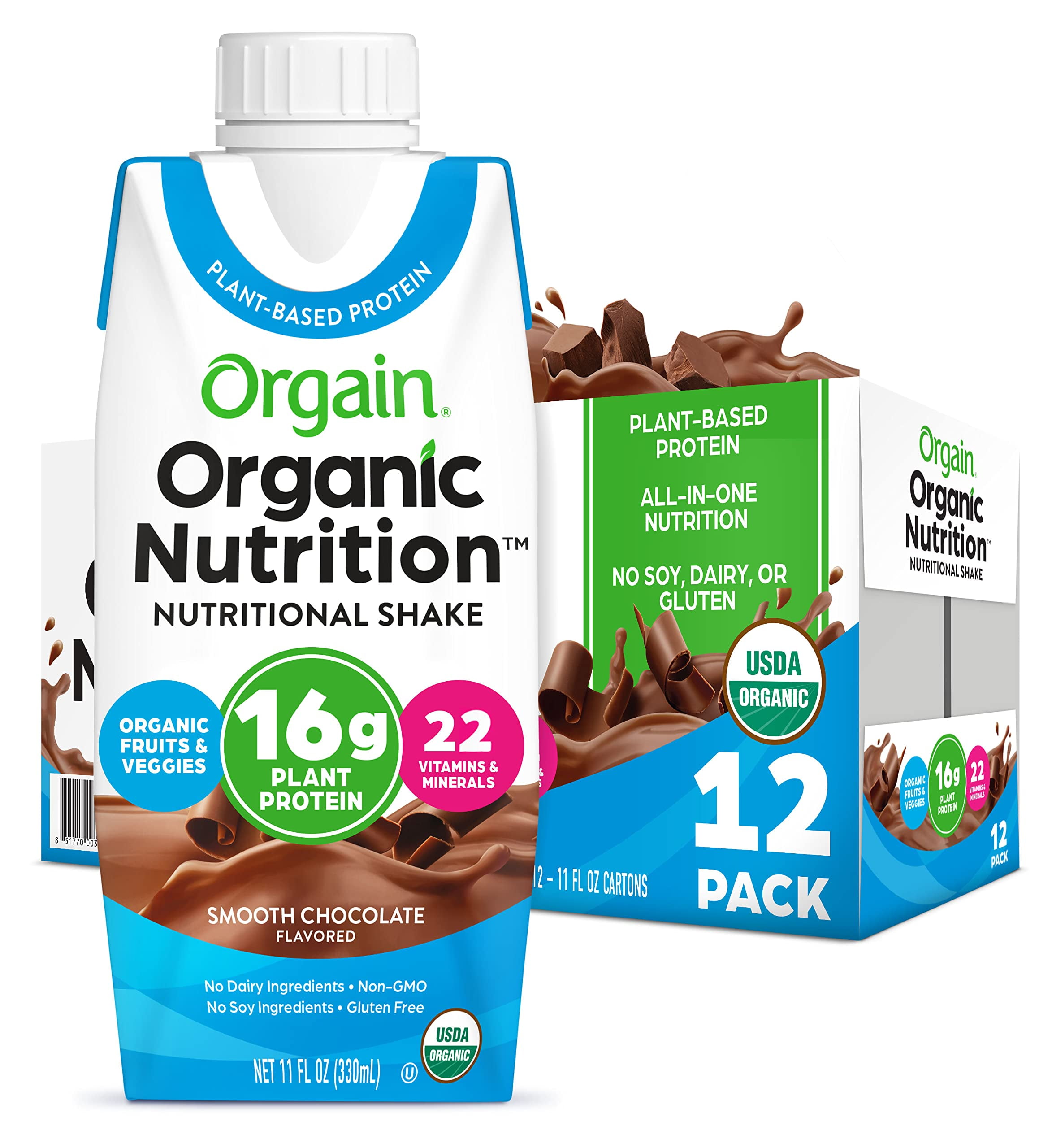 Orgain Organic Vegan Plant Based Nutritional Shake, Smooth Chocolate