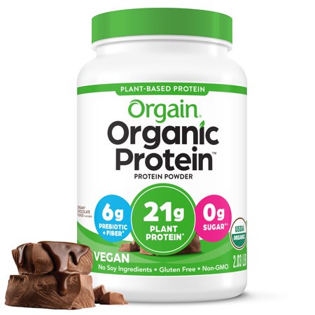 Orgain Organic Vegan Protein Powder, Creamy Chocolate Fudge - 21G Of Plant Based Protein, Low Net Carbs, Non Dairy, Gluten Free, No Sugar Added, Soy Free, Kosher, Non-Gmo, 2.03 Lb (Packaging May