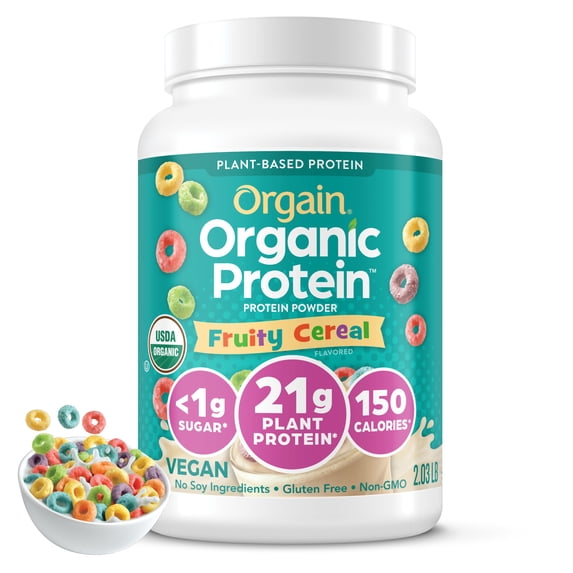 Orgain Organic Vegan 21g Protein Powder, Plant Based, Fruity Cereal 2.03lb