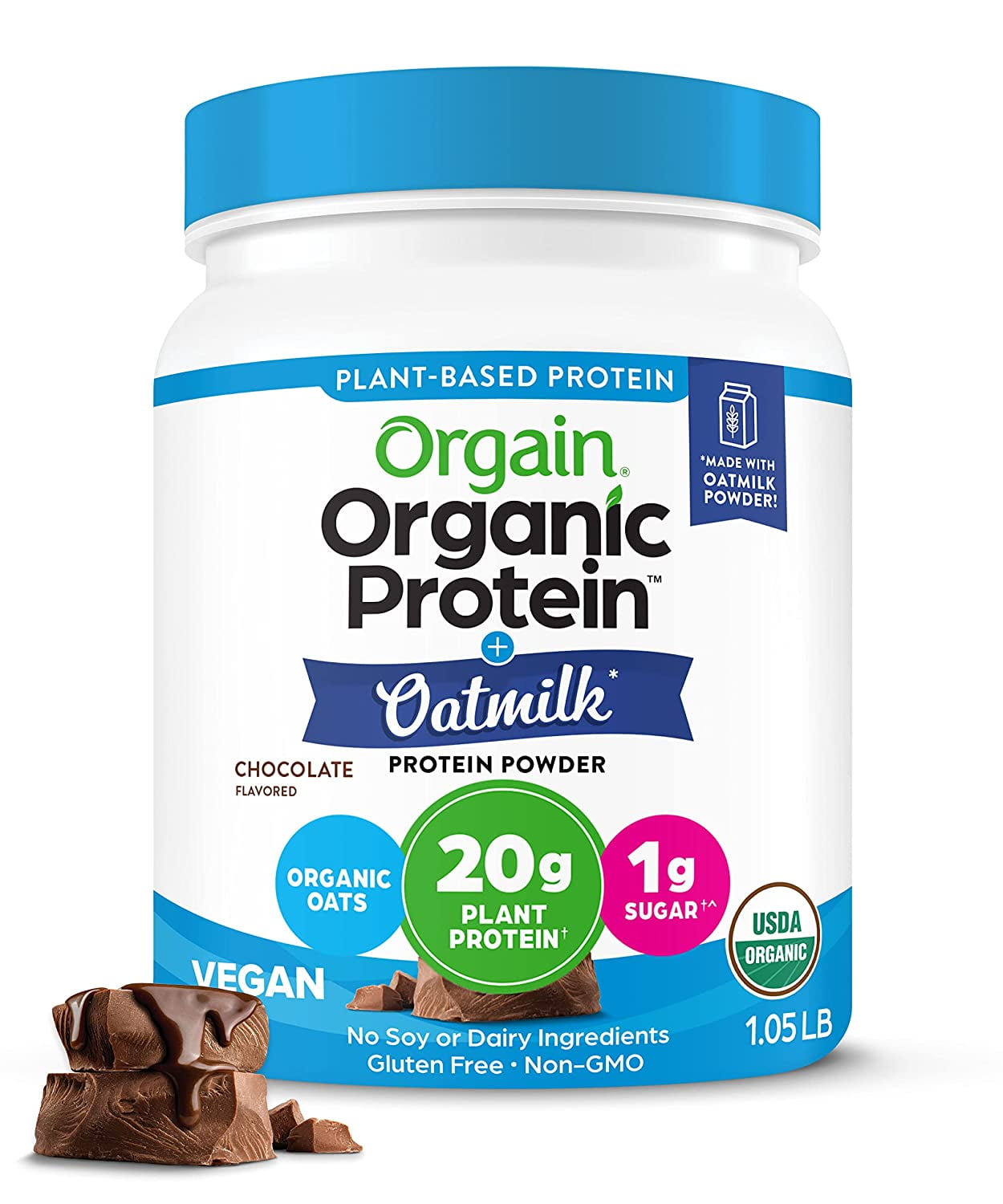 Orgain Organic Vegan Protein Powder + Oat Milk, Chocolate 20g Plant