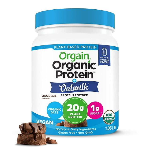 Orgain Organic Vegan Protein Powder + Oat Milk, Chocolate 20g Plant
