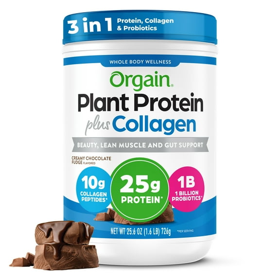 Orgain 25g Plant Protein + Collagen Powder, Chocolate, 1.6lb