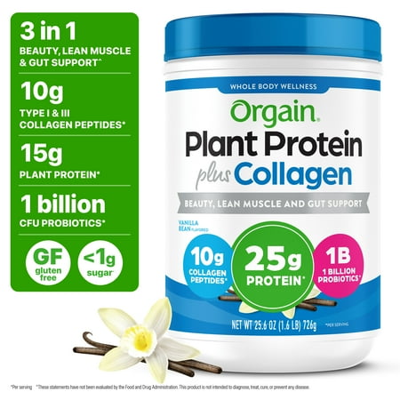 Orgain 25g Plant Protein + Collagen Powder, Vanilla, 1.6lb