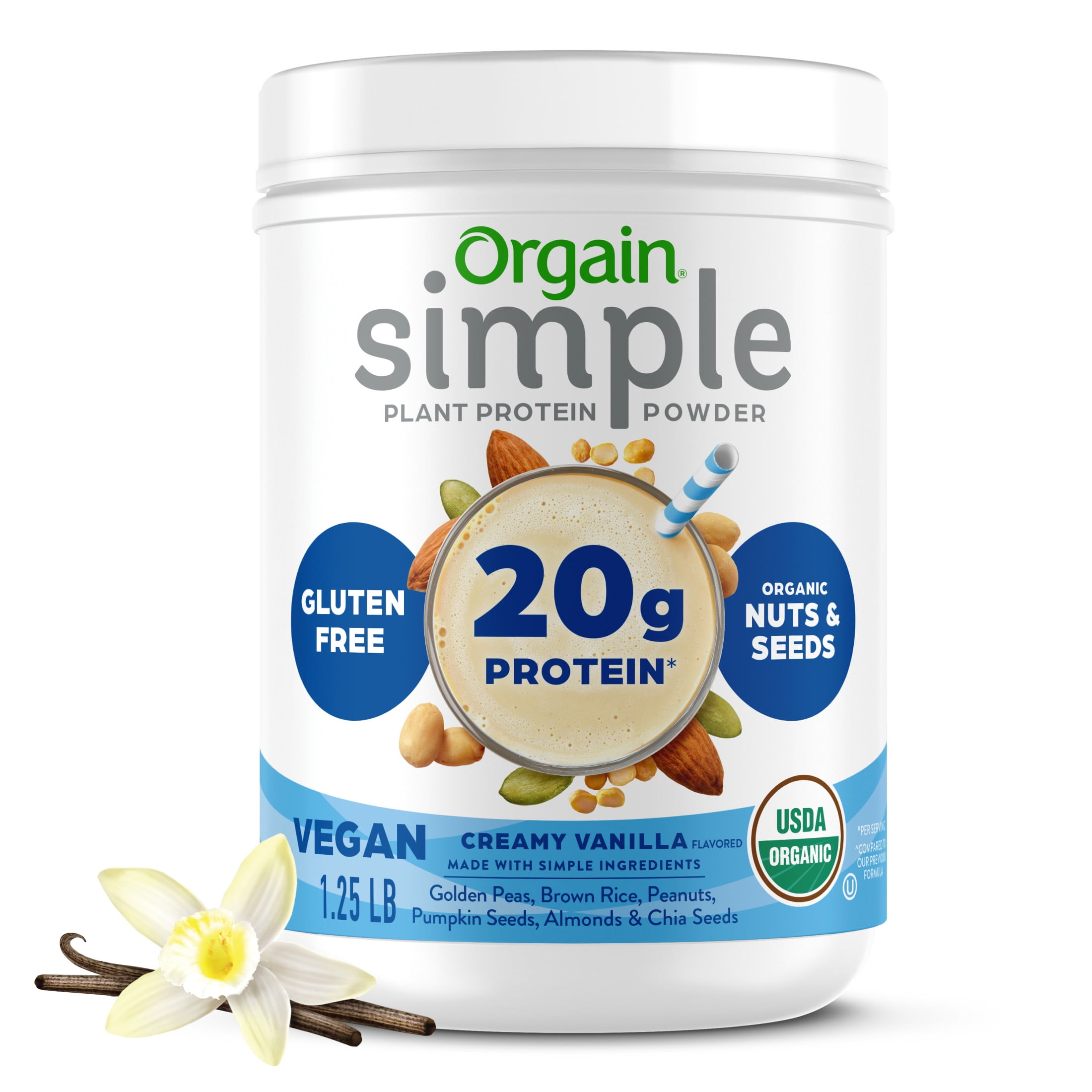Orgain Simple Organic Vegan 20g Protein Powder- Plant Based, Non-GMO, Vanilla 1.25lb