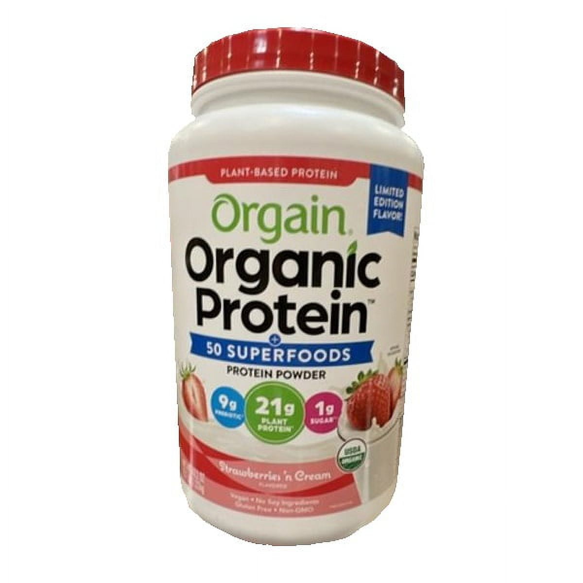 Orgain Vegan Plant Protein & Superfood Blend, USDA Organic, Strawberry ...