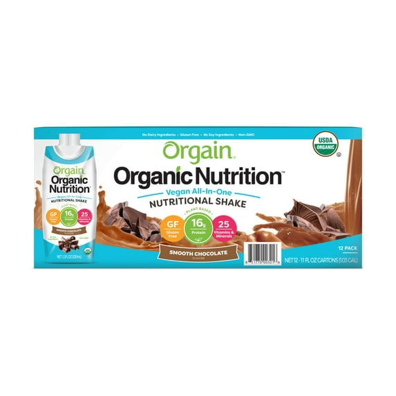 Orgain Vegan Organic Nutrition Shake, Smooth Chocolate, 11oz - 2 Pack