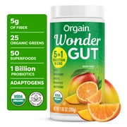 Orgain Vegan Organic Wonder Gut 5-in-1 Fiber & Greens Superfoods Powder–Orange Mango 0.44lb