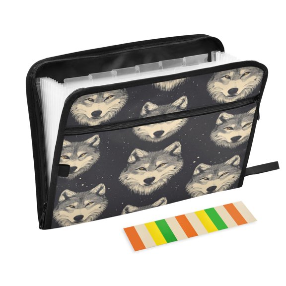 Organ Folder 14.2 x 0.8 x 10.6 Inches 13 Separate Pockets A4 Size Documents Folder A Sort Storage File Manager For The Home Office Cartoon Wolf Face Seamless