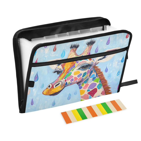 Organ Folder 14.2 x 0.8 x 10.6 Inches 13 Separate Pockets A4 Size Documents Folder A Sort Storage File Manager For The Home Office Giraffes and Raindrops