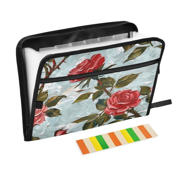 Organ Folder 14.2 x 0.8 x 10.6 Inches 13 Separate Pockets A4 Size Documents Folder A Sort Storage File Manager For The Home Office Oil Painting Rose