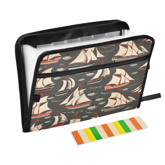 Organ Folder 14.2 x 0.8 x 10.6 Inches 13 Separate Pockets A4 Size Documents Folder A Sort Storage File Manager For The Home Office Sailboat and Fish