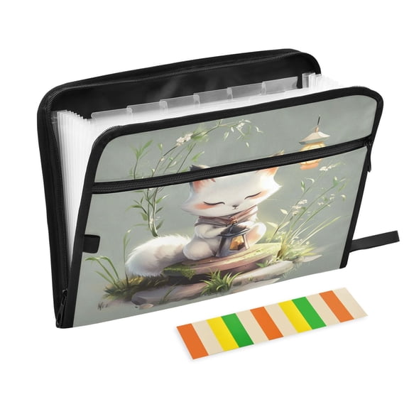 Organ Folder 14.2 x 0.8 x 10.6 Inches 13 Separate Pockets A4 Size Documents Folder A Sort Storage File Manager For The Home Office White Cartoon Fox