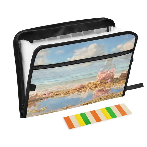Organ Folder 14.2 x 0.8 x 10.6 Inches 13 Separate Pockets A4 Size Documents Folder A Sort Storage File Manager For The Home Office Beach Covered with Coins