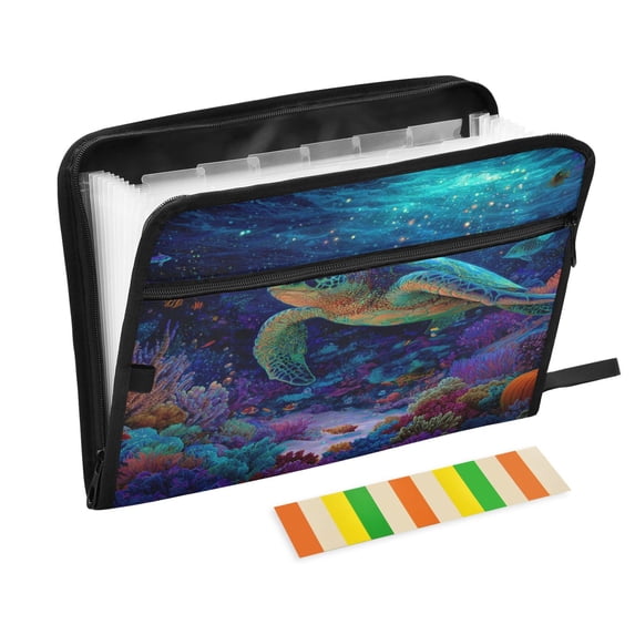 Organ Folder 14.2 x 0.8 x 10.6 Inches 13 Separate Pockets A4 Size Documents Folder A Sort Storage File Manager For The Home Office Beautiful Colorful Sea Turtle