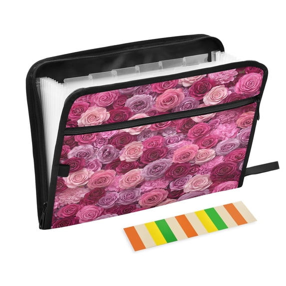 Organ Folder 14.2 x 0.8 x 10.6 Inches 13 Separate Pockets A4 Size Documents Folder A Sort Storage File Manager For The Home Office Beautiful Pink Roses