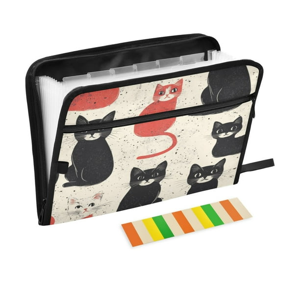 Organ Folder 14.2 x 0.8 x 10.6 Inches 13 Separate Pockets A4 Size Documents Folder A Sort Storage File Manager For The Home Office Black Cat and Red Cat