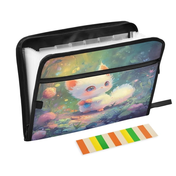 Organ Folder 14.2 x 0.8 x 10.6 Inches 13 Separate Pockets A4 Size Documents Folder A Sort Storage File Manager For The Home Office Cartoon Beautiful White Fox