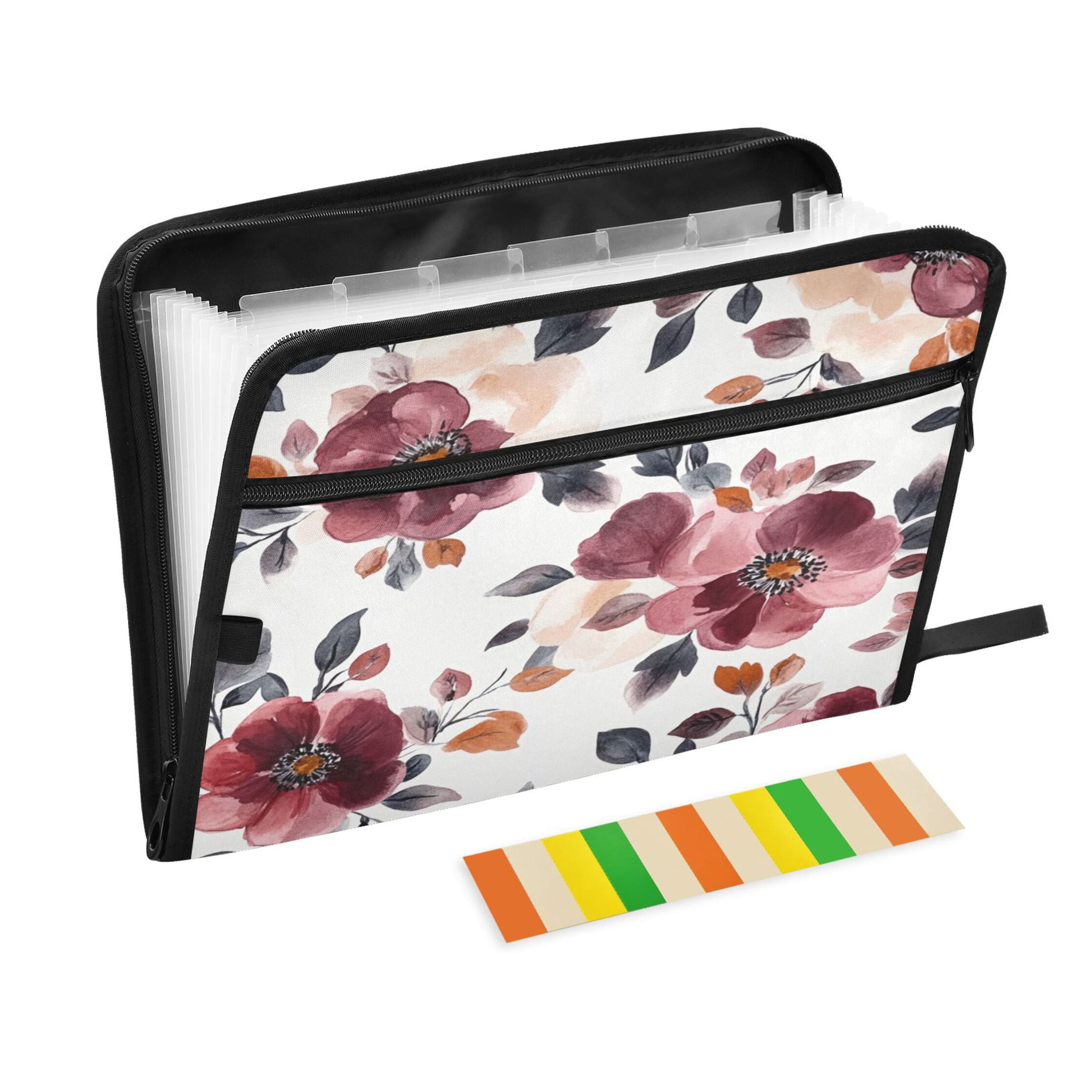Organ Folder 14.2 x 0.8 x 10.6 Inches 13 Separate Pockets A4 Size Documents Folder A Sort Storage File Manager For The Home Office Cartoon Maroon Flowers Seamless