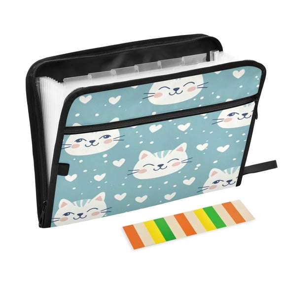 Organ Folder 14.2 x 0.8 x 10.6 Inches 13 Separate Pockets A4 Size Documents Folder A Sort Storage File Manager For The Home Office Cartoon Smiling Cat